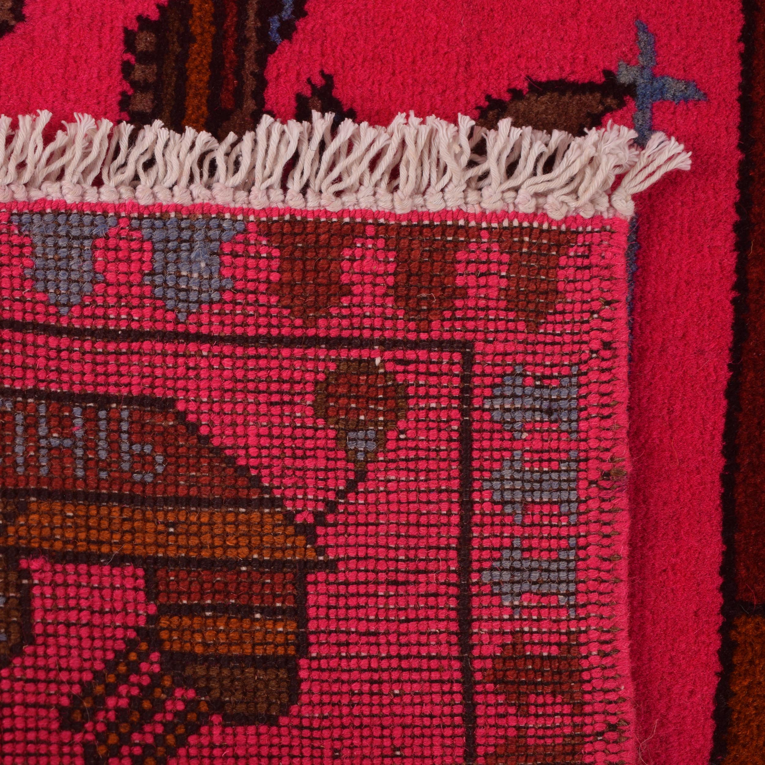 Vintage Afghan Motif War Rug 3.9x2.6 ft