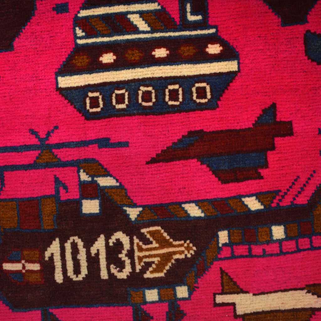 Afghan Unique Tribal Weapons Symbol Carpet 3.9x2.6 ft