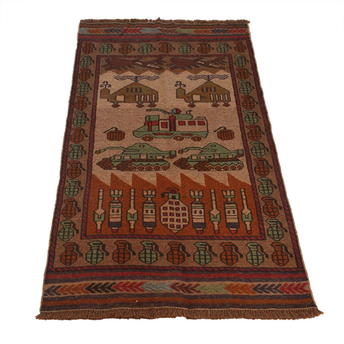 Historical Afghan War Tanks & Helicopter Carpet 4.4x2.5 ft
