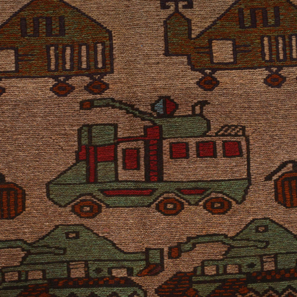 Historical Afghan War Tanks & Helicopter Carpet 4.4x2.5 ft