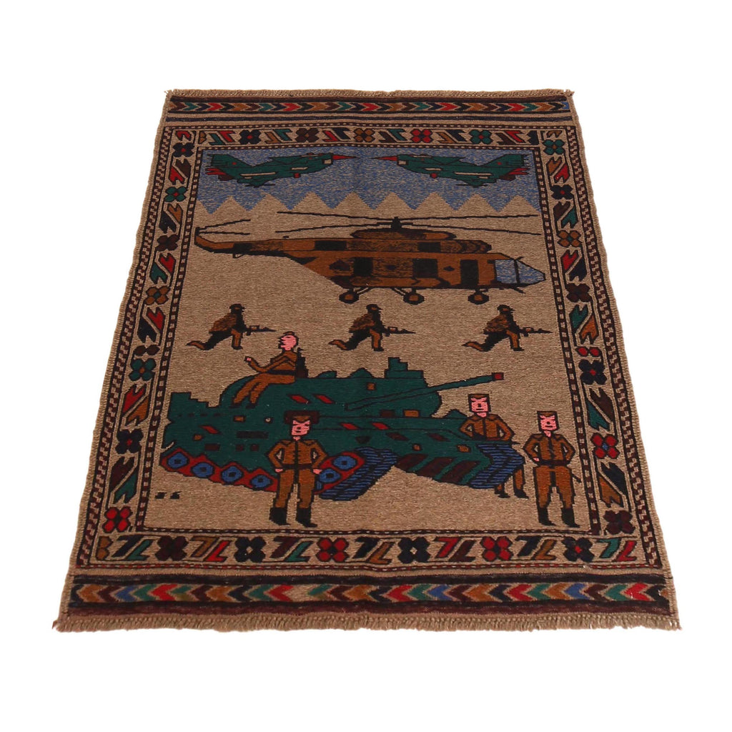 Artisan Handwoven War Helicopter Rug 4.3x3 ft