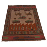 Vintage Battle Scene Carpet 4.3x3.4 ft