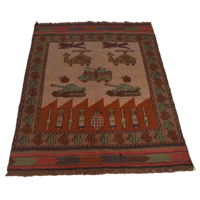 Vintage Battle Scene Carpet 4.3x3.4 ft