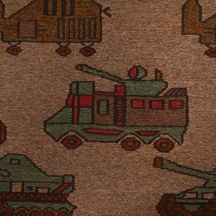 Vintage Battle Scene Carpet 4.3x3.4 ft