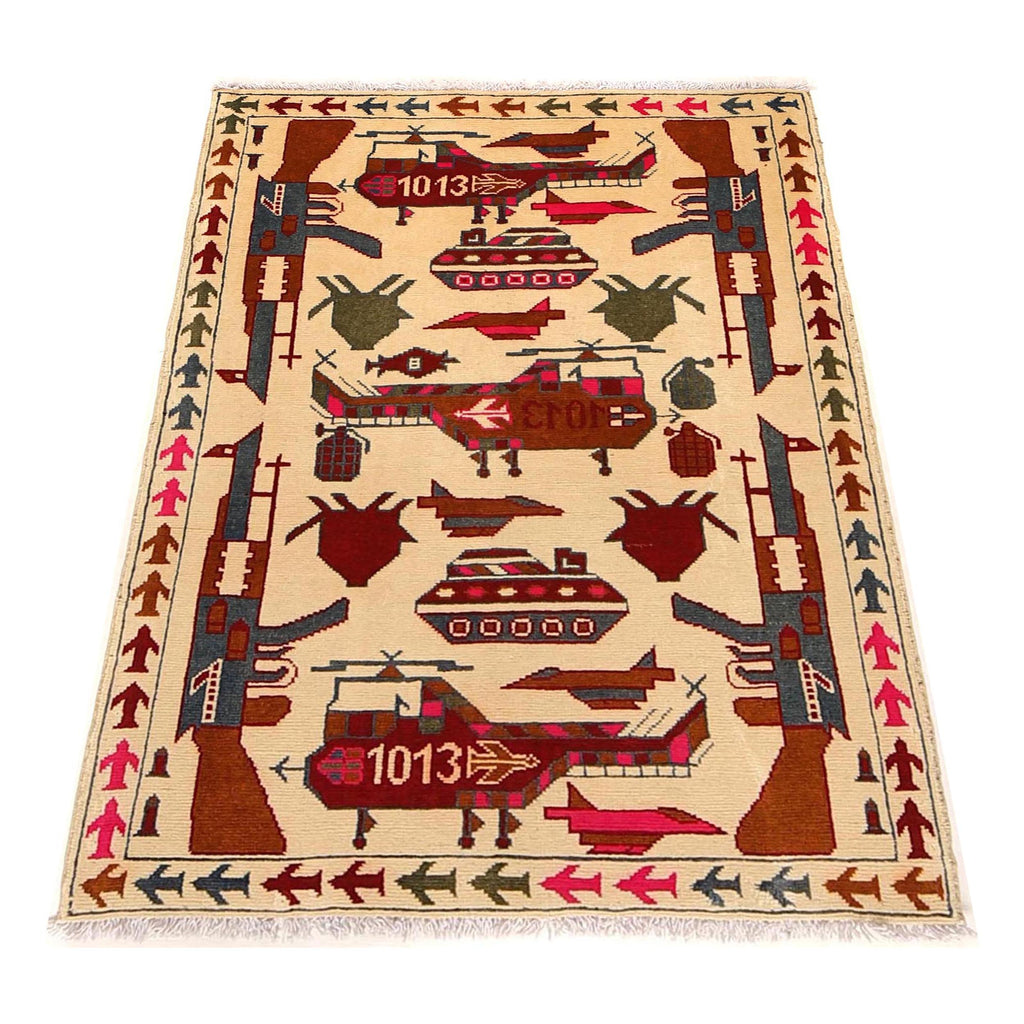 Collector’s Afghan War Weapons Rug 3.9x2.7 ft