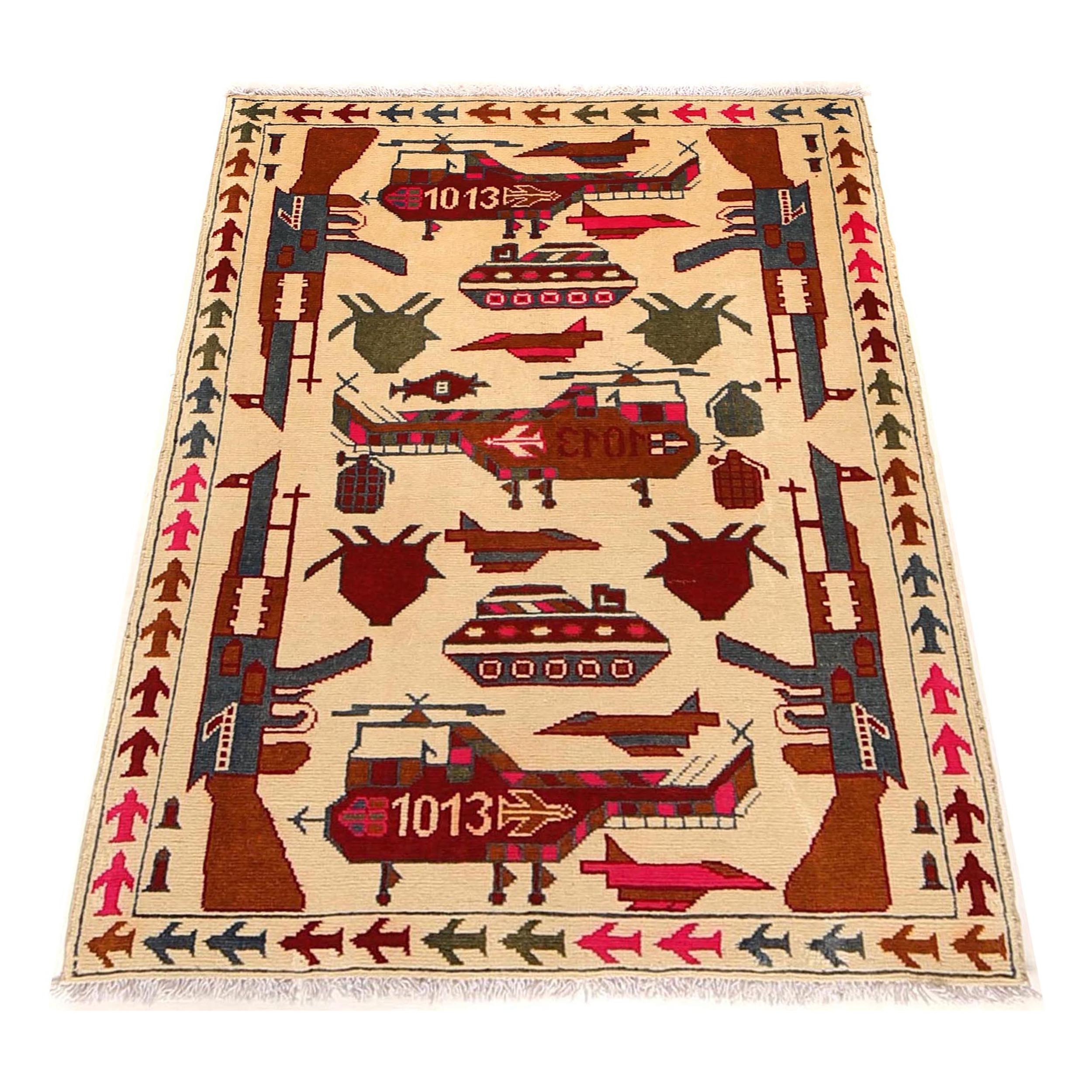 Collector’s Afghan War Weapons Rug 3.9x2.7 ft