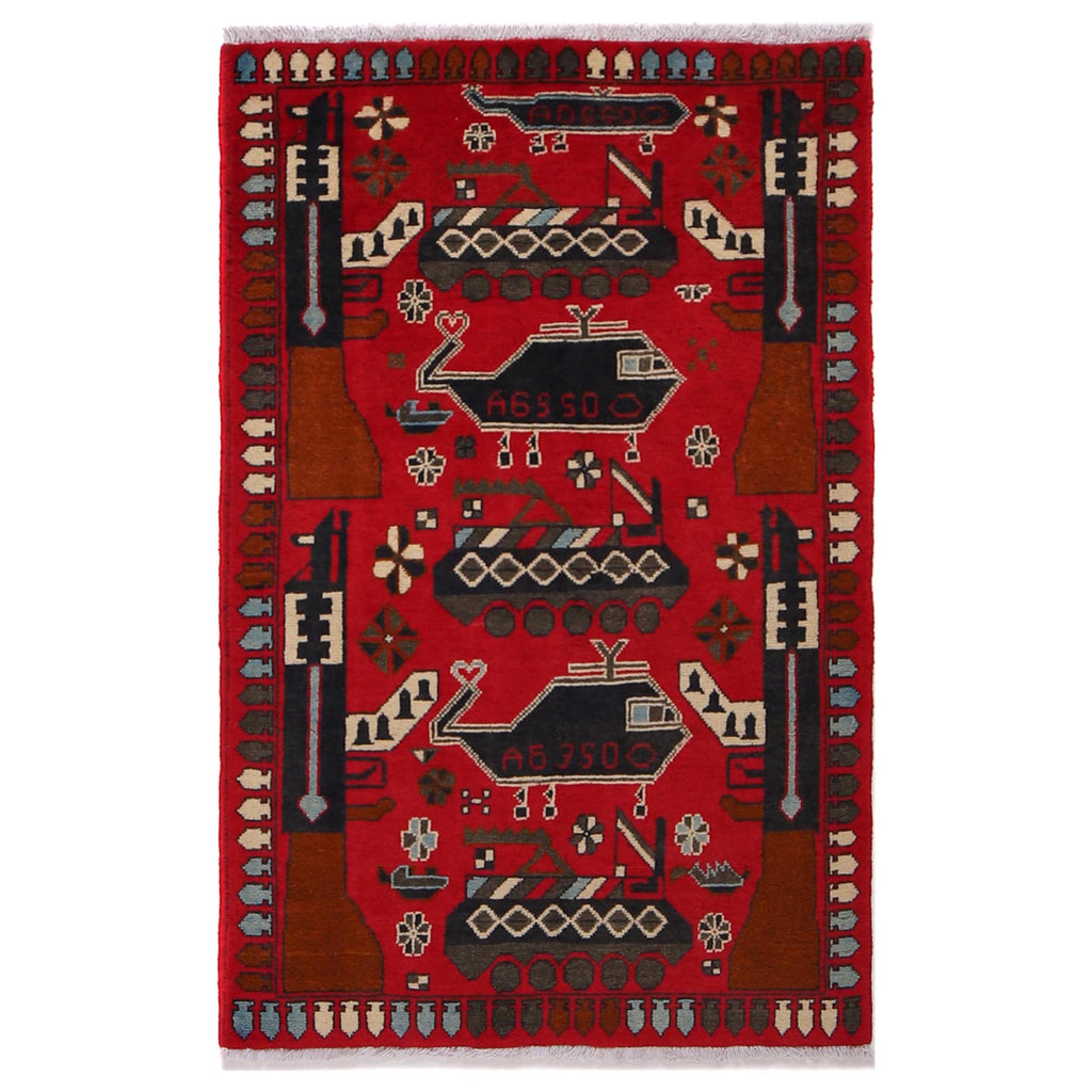 Afghan Weapon Design War Rug 4.1x2.5 ft