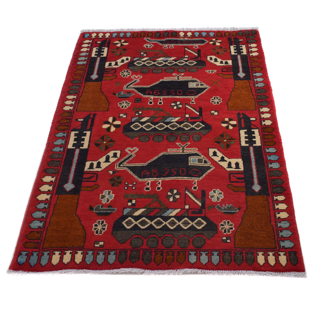 Afghan Weapon Design War Rug 4.1x2.5 ft