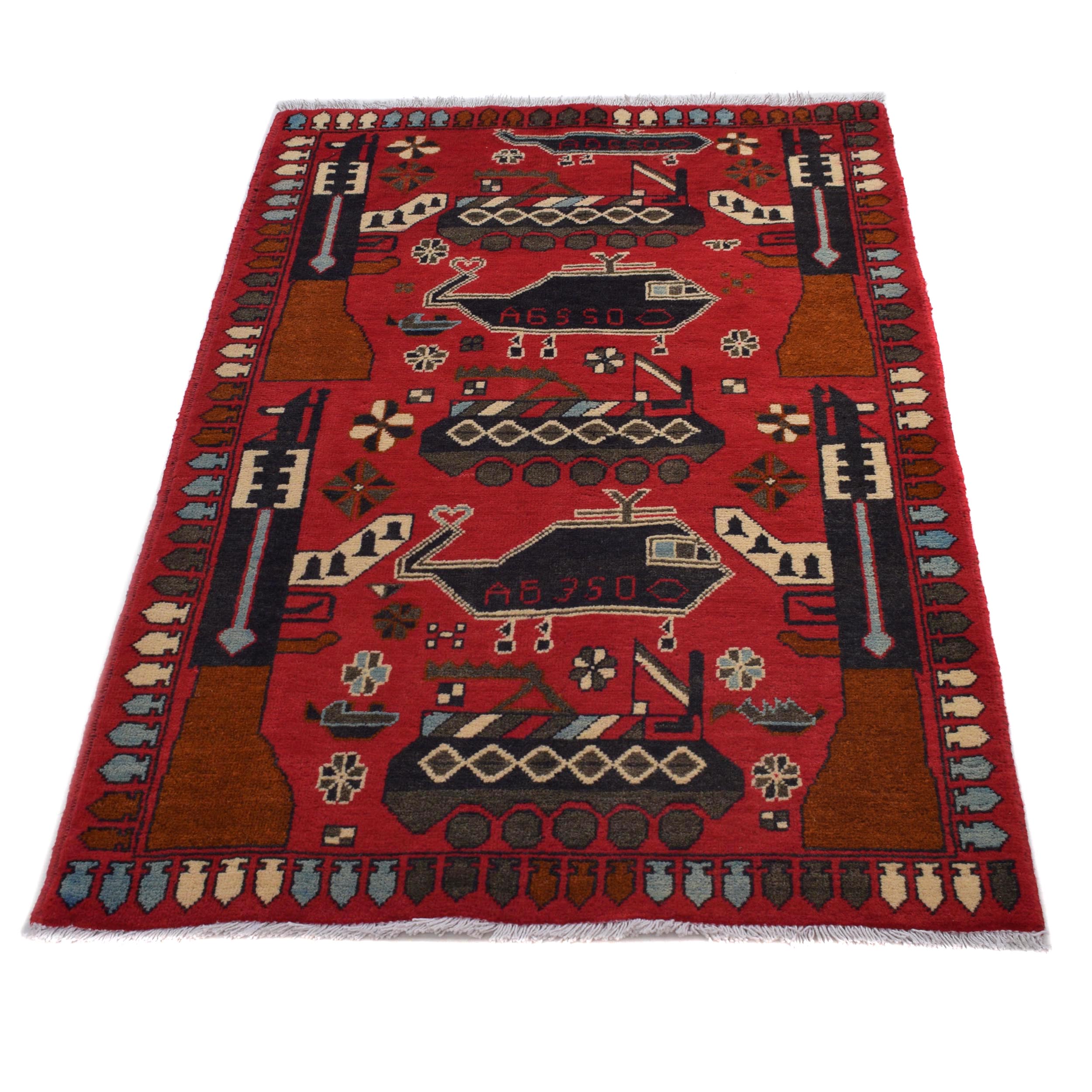 Afghan Weapon Design War Rug 4.1x2.5 ft