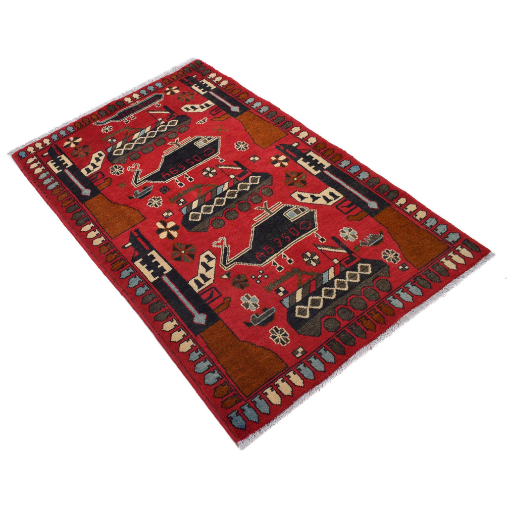 Afghan Weapon Design War Rug 4.1x2.5 ft
