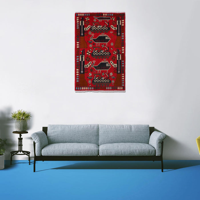 Afghan Weapon Design War Rug 4.1x2.5 ft