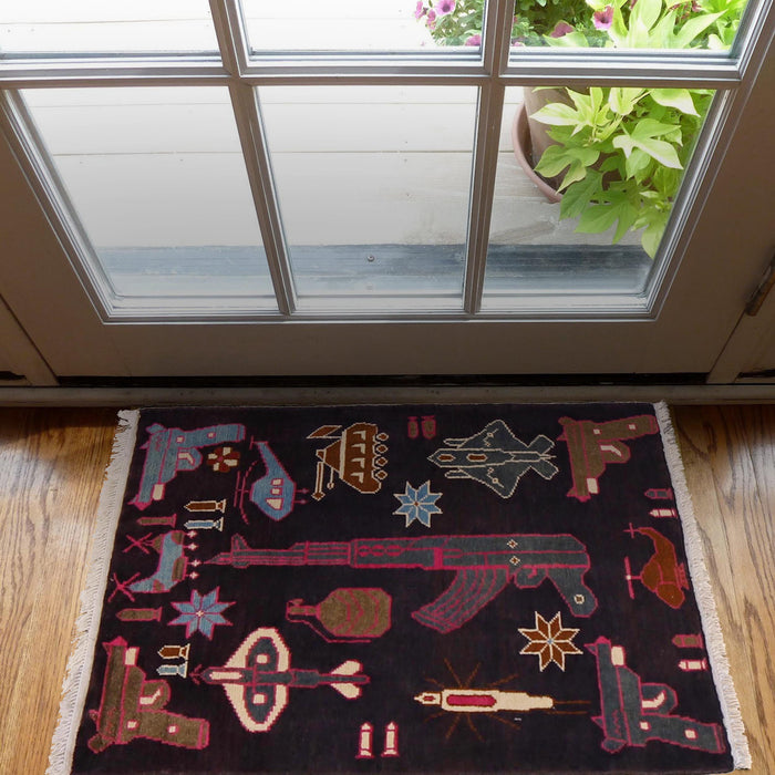 Authentic Afghan AK-47 Rug Art 2.8x2 ft