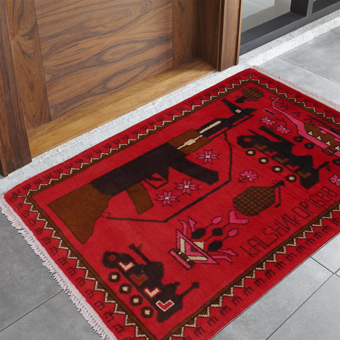 Afghan War AK-47 Rug Handmade 2.9x2 ft