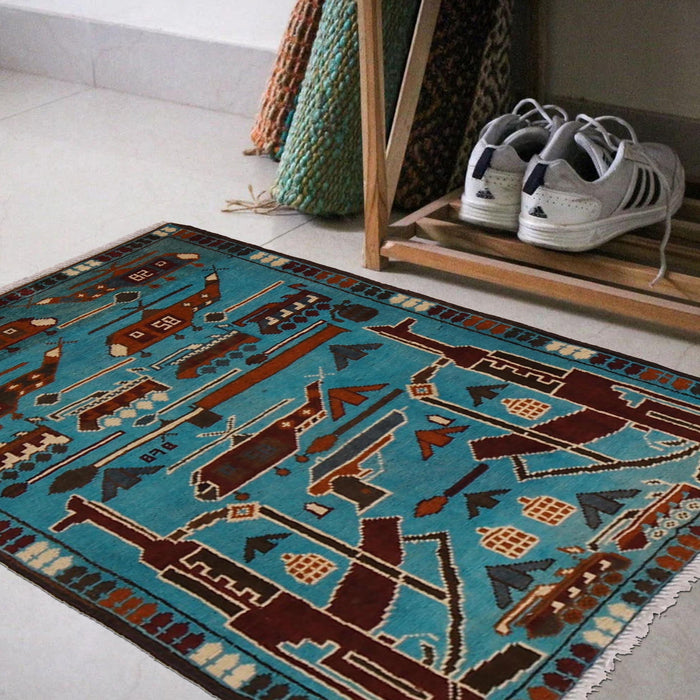 Afghan Carpet With AK-47 Symbols 2.9x2 ft