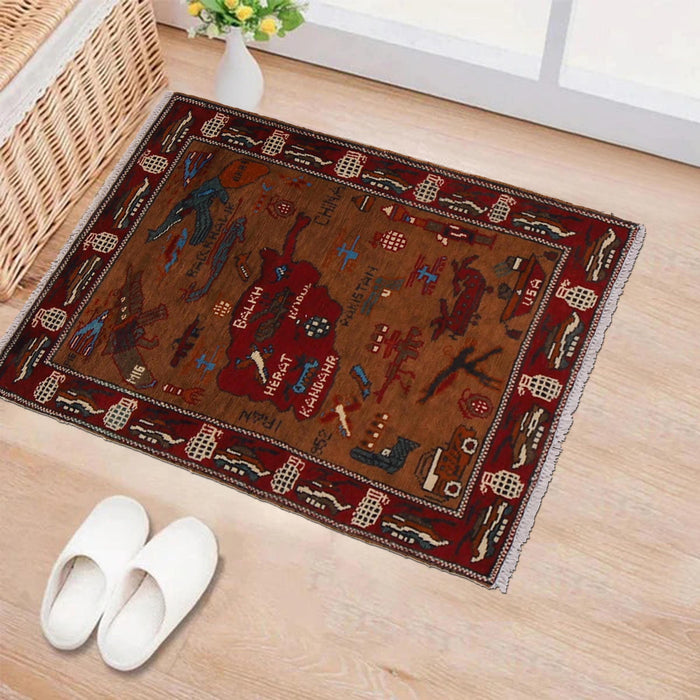 Handwoven Afghan Map Cultural Rug 2.9x2 ft