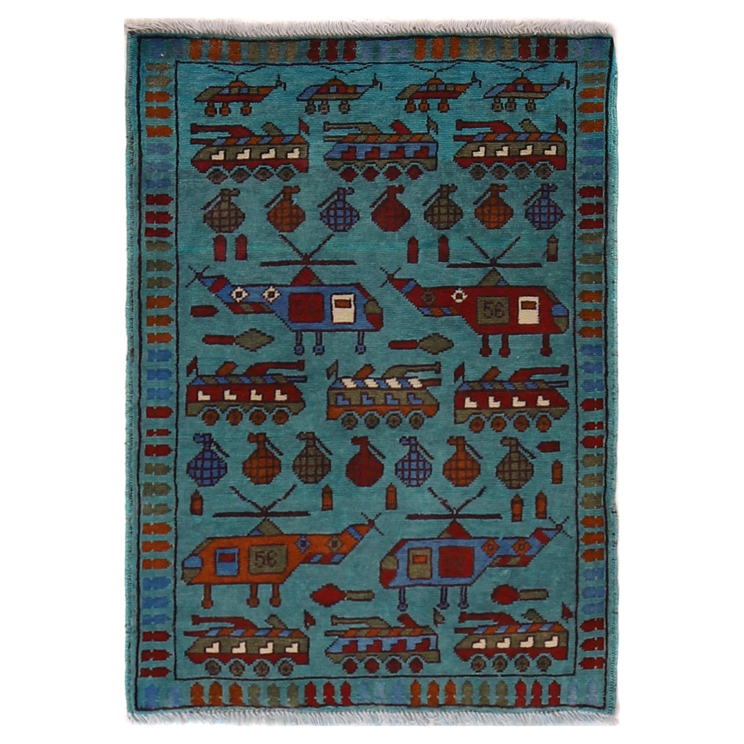 Afghan Weapons Rug With Heritage 2.9x2.1 ft