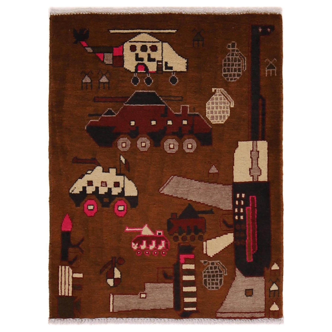Afghan AK-47 Collector Story Carpet 2.8x2 ft