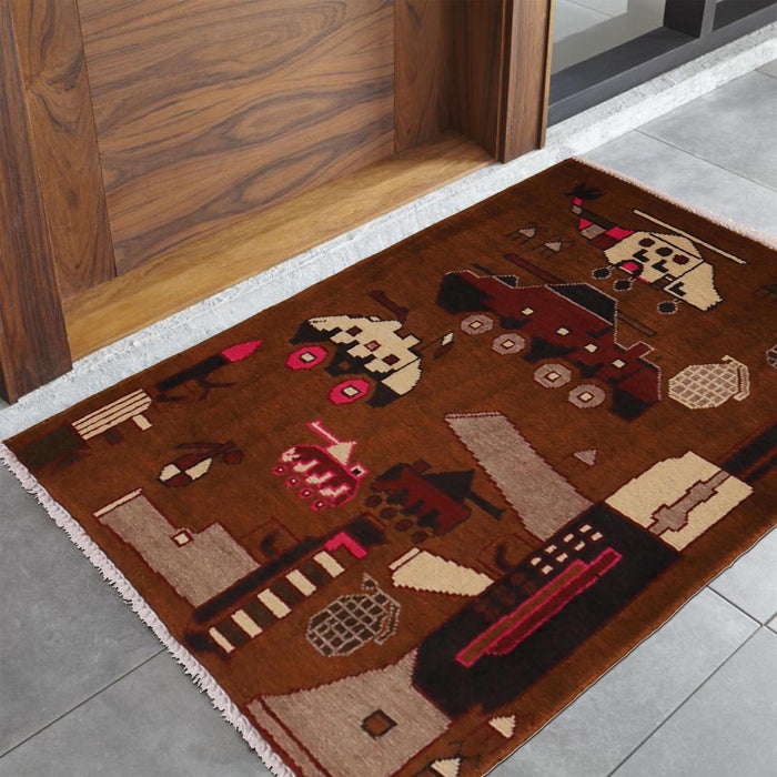Afghan AK-47 Collector Story Carpet 2.8x2 ft