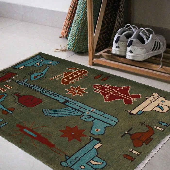 Authentic Afghan AK-47 Rug Tribal 2.8x2 ft