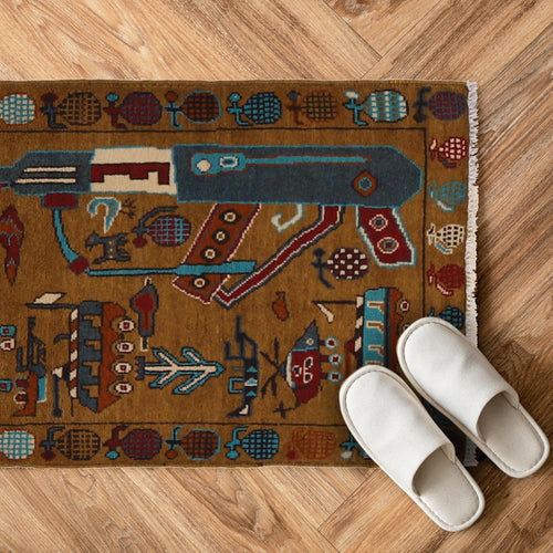 Afghan AK-47 Rug Handwoven Story 2.9x1.9 ft
