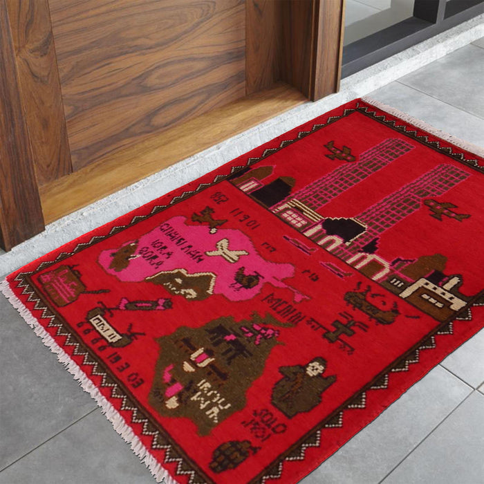 Afghan Rug With 9/11 Pattern 2.7x2 ft