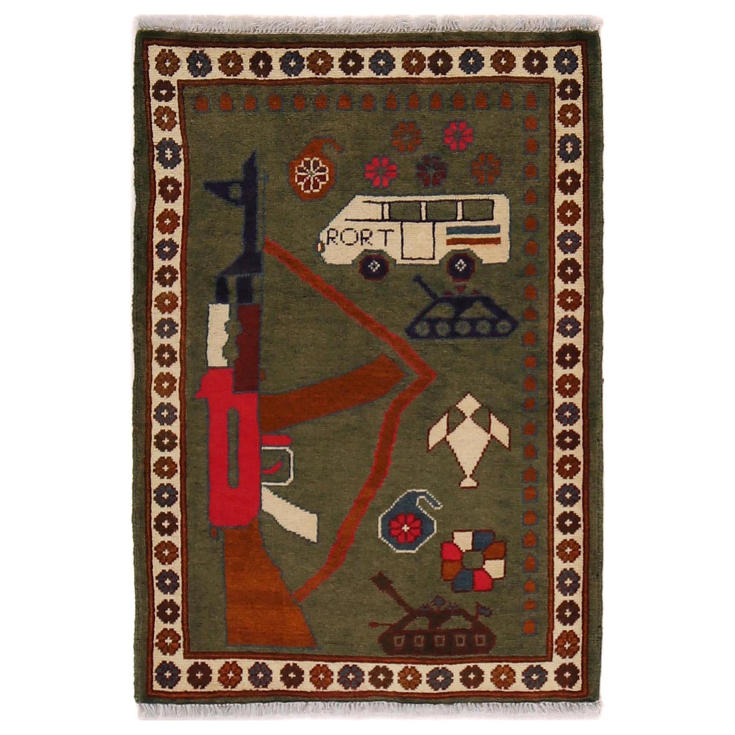 Authentic AK-47 Rug Afghan Handmade 2.8x2 ft