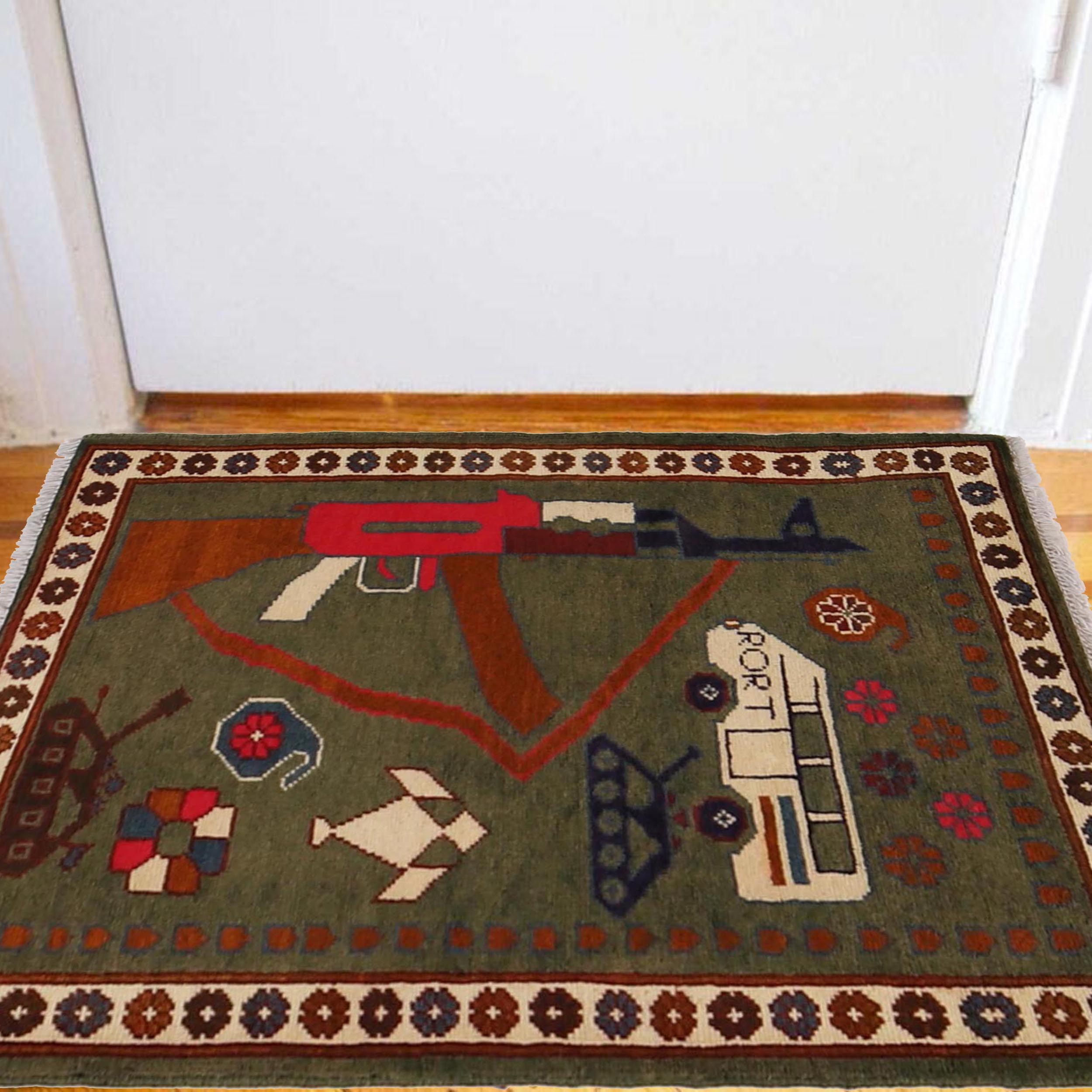 Authentic AK-47 Rug Afghan Handmade 2.8x2 ft