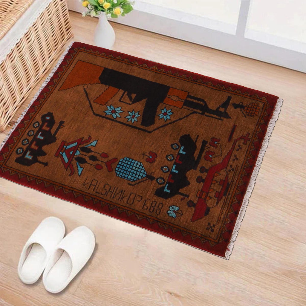 Afghan AK-47 Rug Motif Carpet 2.9x2 ft