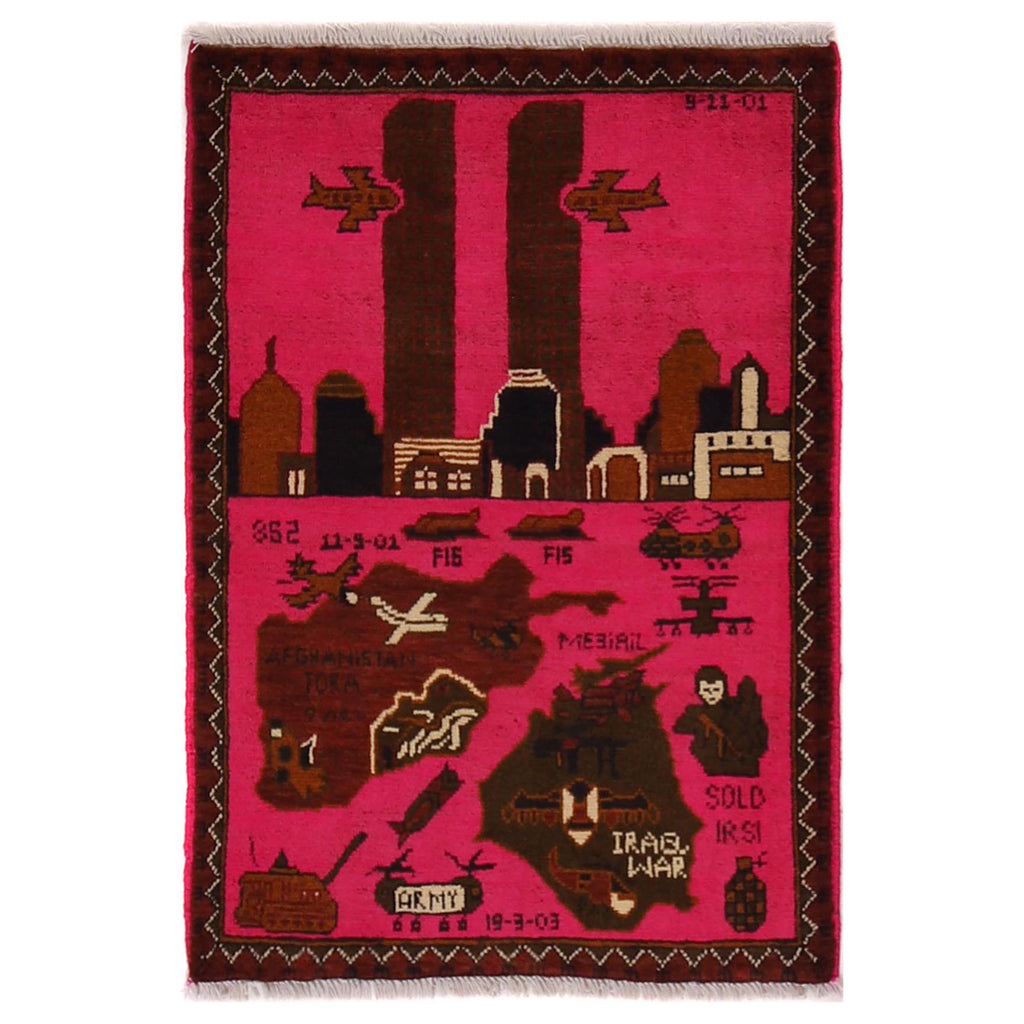 Afghan 9/11 War Inspired Rug 2.8x2 ft