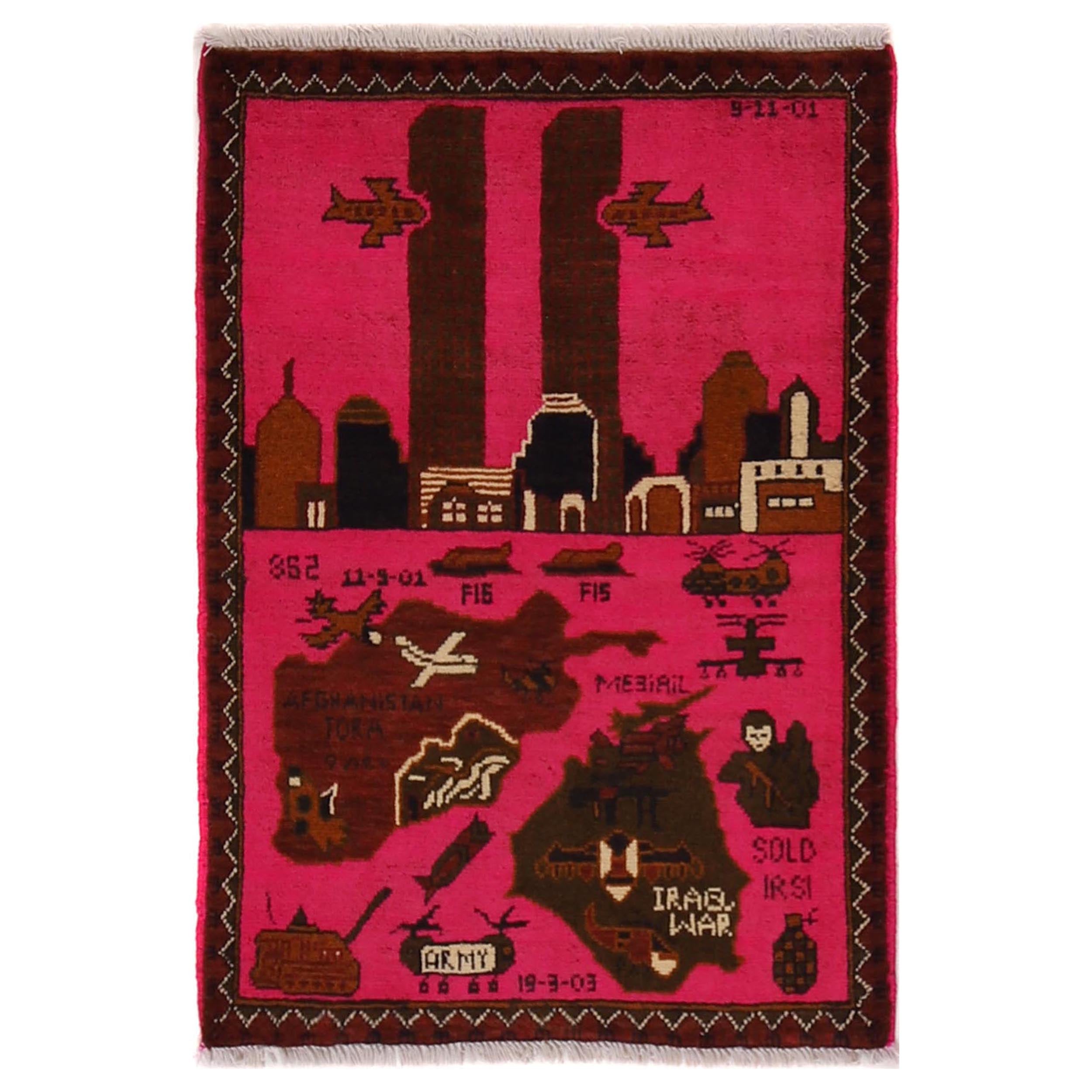 Afghan 9/11 War Inspired Rug 2.8x2 ft