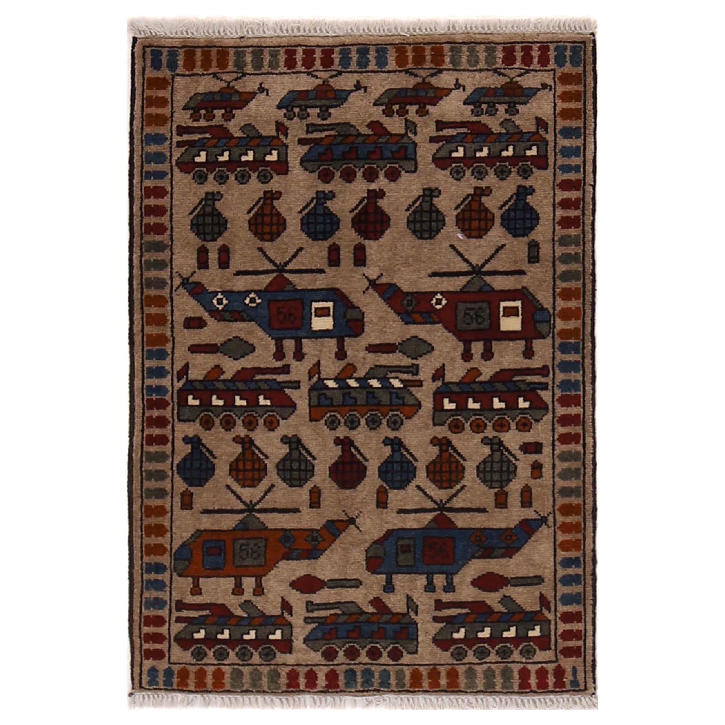 Afghan Weapons Rug Vintage Style 3x2 ft