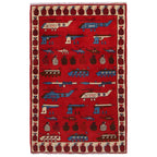 Afghan Weapon Motif Carpet 4.8x3.3 ft