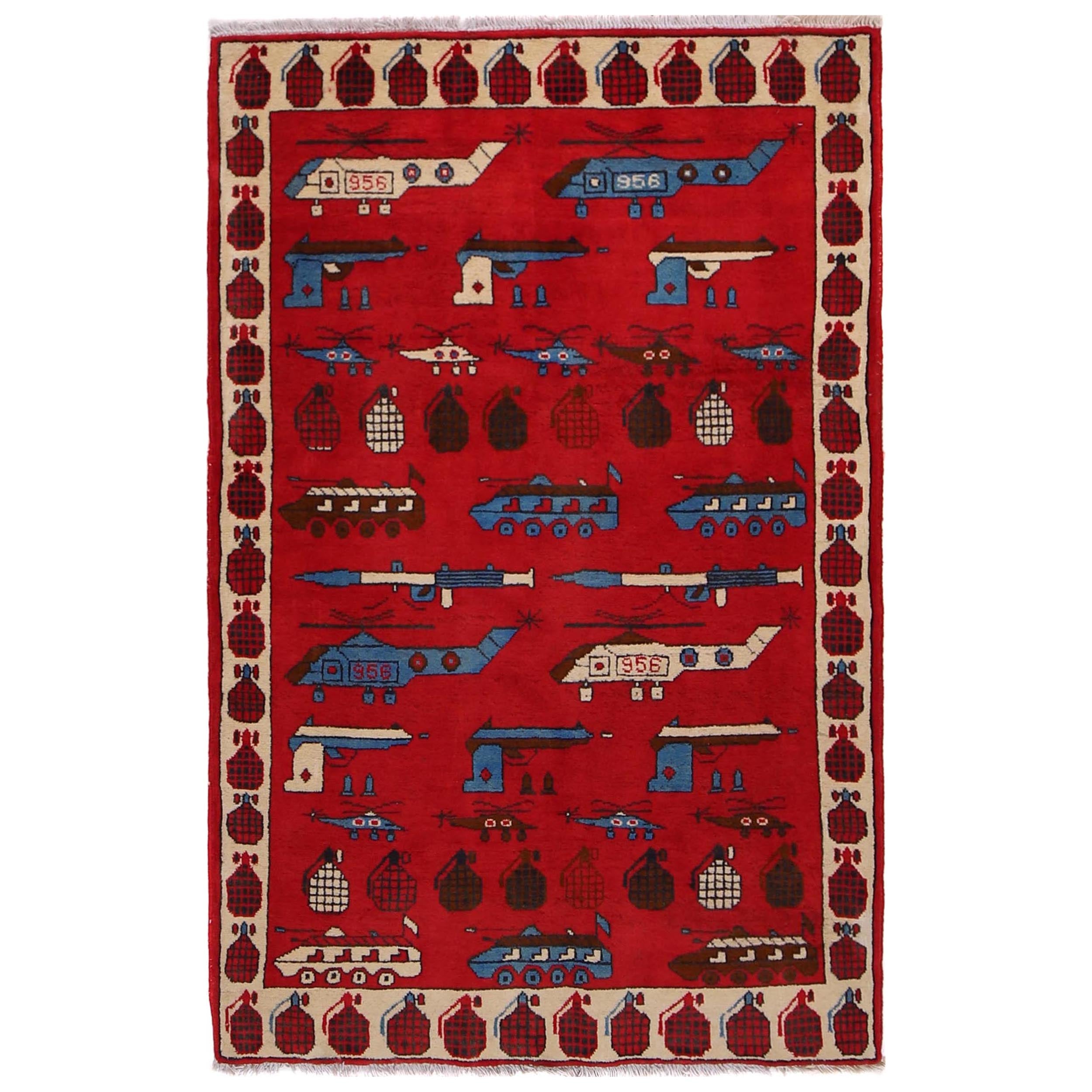 Afghan Weapon Motif Carpet 4.8x3.3 ft