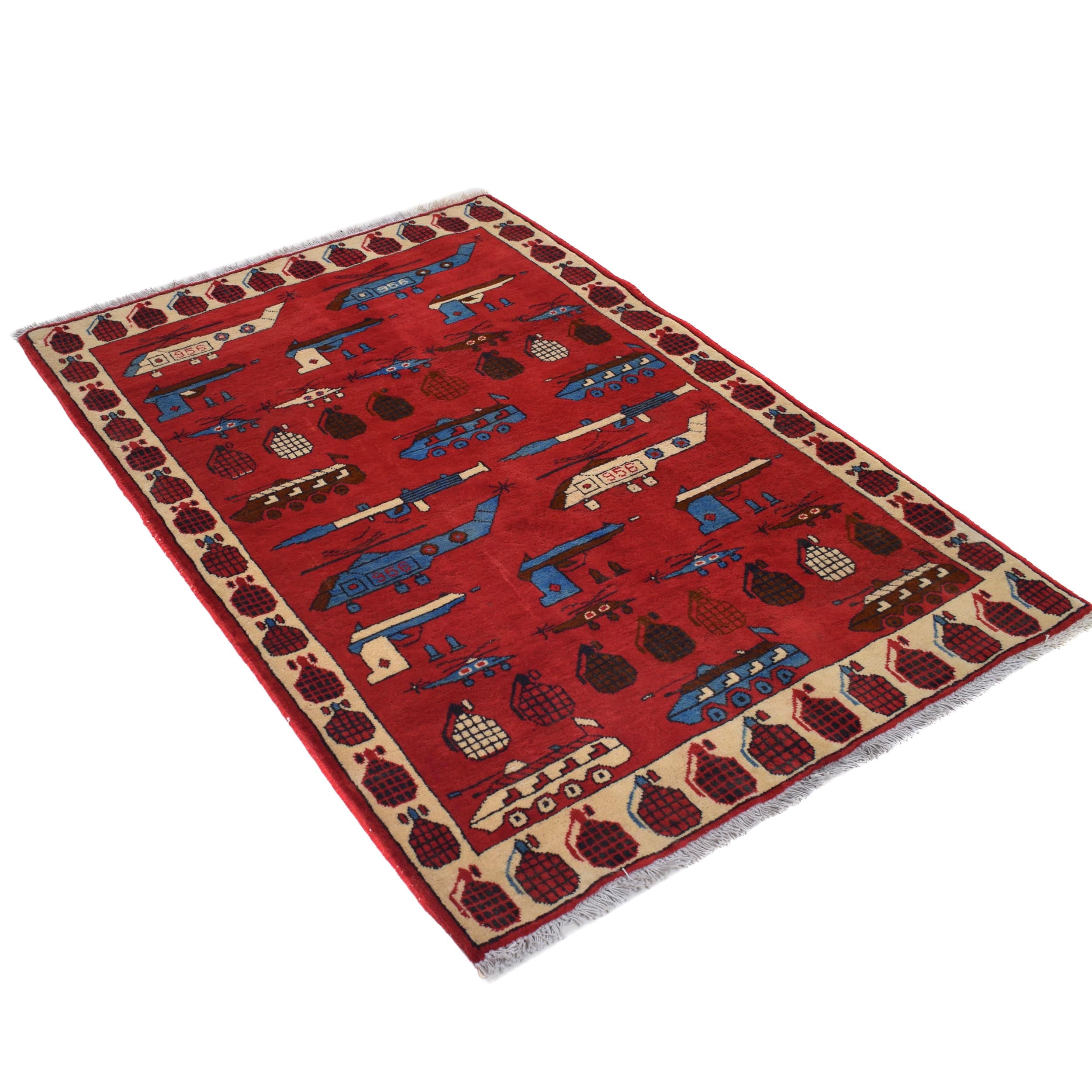 Afghan Weapon Motif Carpet 4.8x3.3 ft