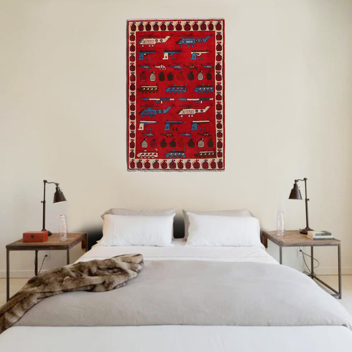 Afghan Weapon Motif Carpet 4.8x3.3 ft