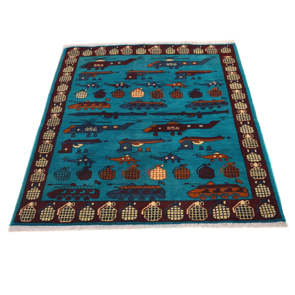 Afghan Helicopter War Story Rug 4.7x3.4 ft