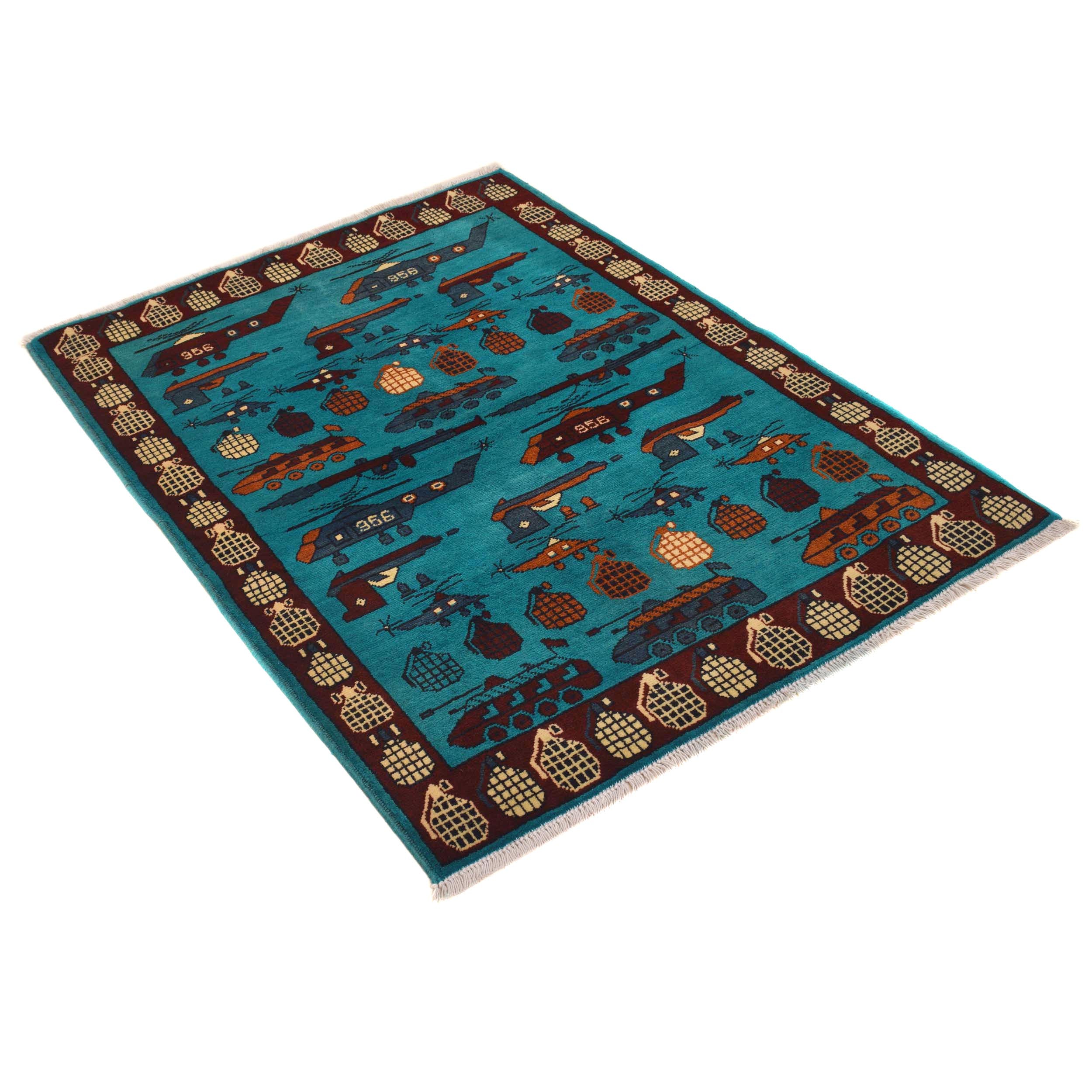 Afghan Helicopter War Story Rug 4.7x3.4 ft