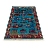 Handwoven Afghan Weapons Conflict Story Rug 4.3x2.7 ft