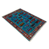 Handwoven Afghan Weapons Conflict Story Rug 4.3x2.7 ft