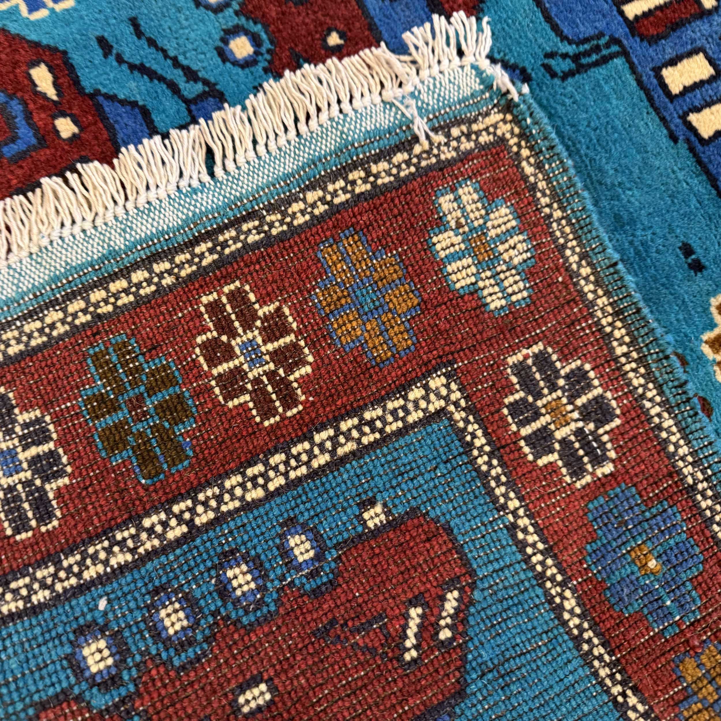 Handwoven Afghan Weapons Conflict Story Rug 4.3x2.7 ft
