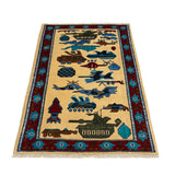 Vintage Afghan Warfare Tribal War Carpet 4.2x2.7 ft