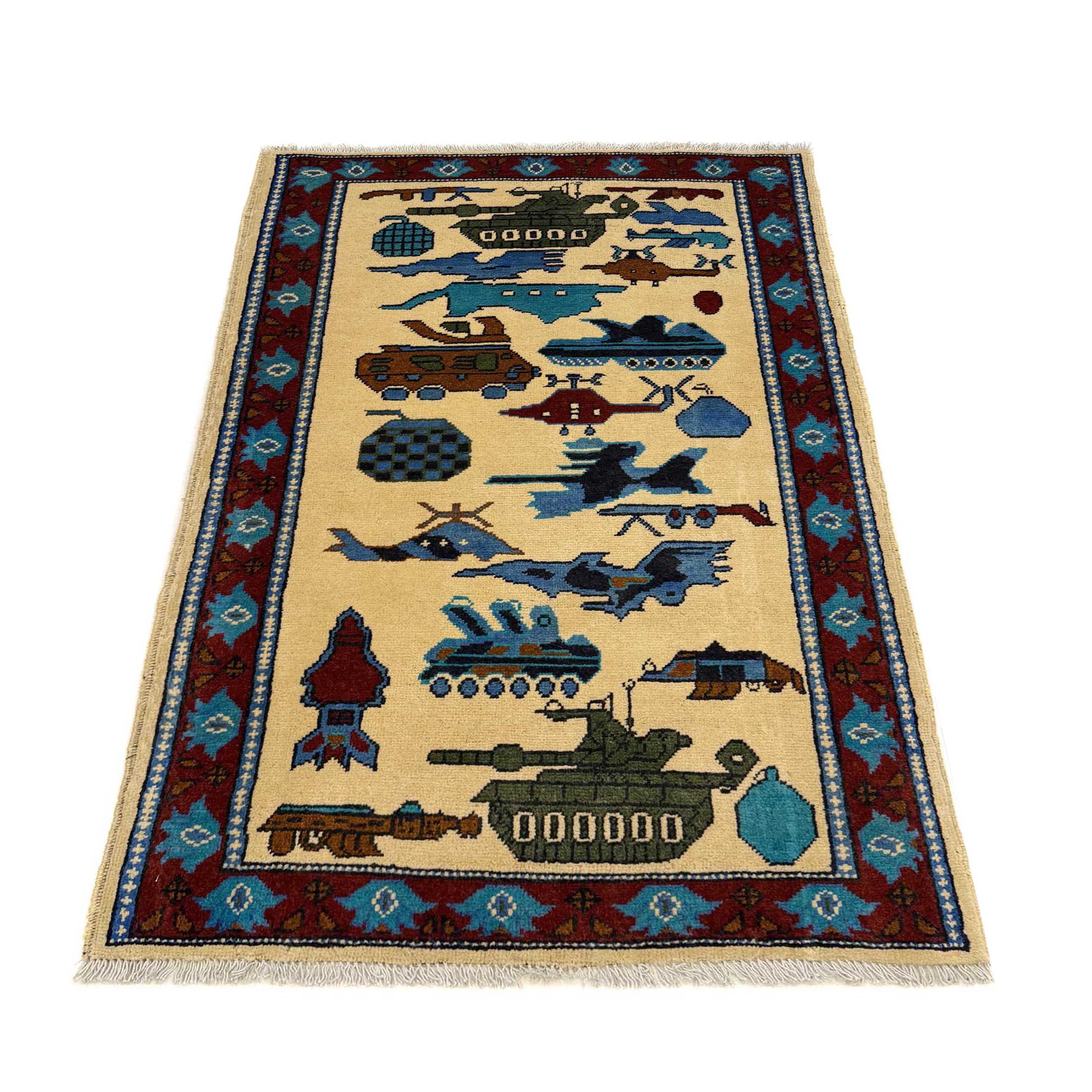 Vintage Afghan Warfare Tribal War Carpet 4.2x2.7 ft