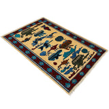 Vintage Afghan Warfare Tribal War Carpet 4.2x2.7 ft