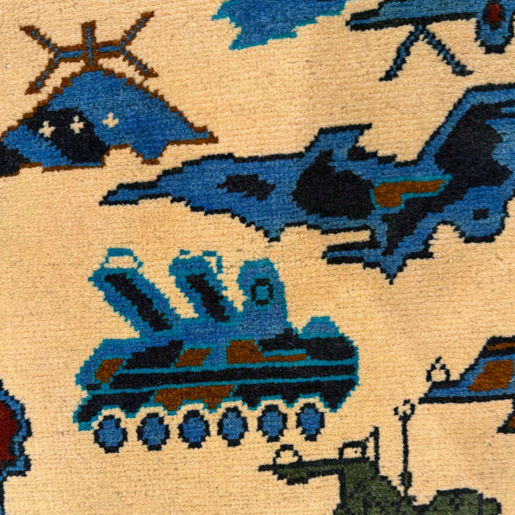 Vintage Afghan Warfare Tribal War Carpet 4.2x2.7 ft