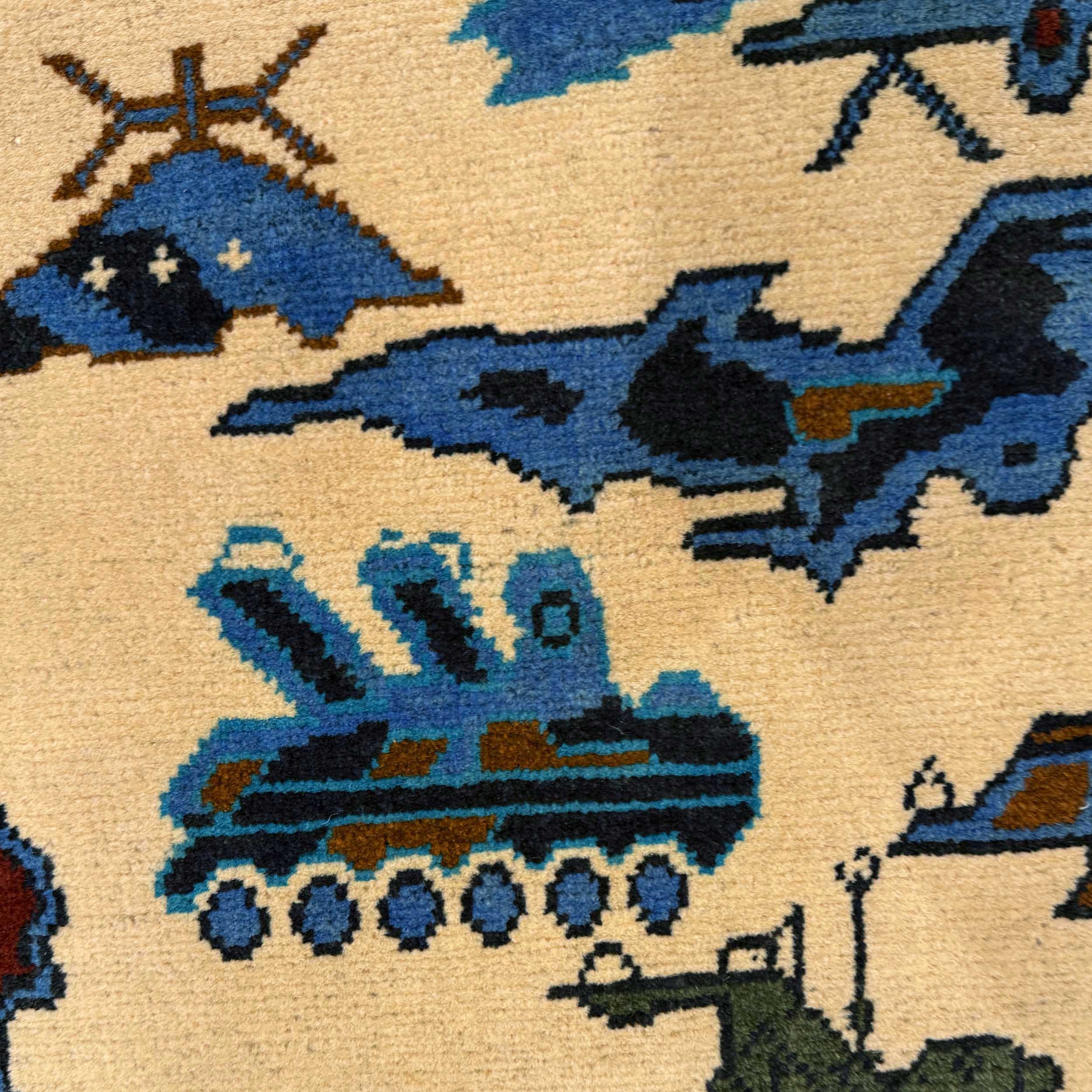 Vintage Afghan Warfare Tribal War Carpet 4.2x2.7 ft