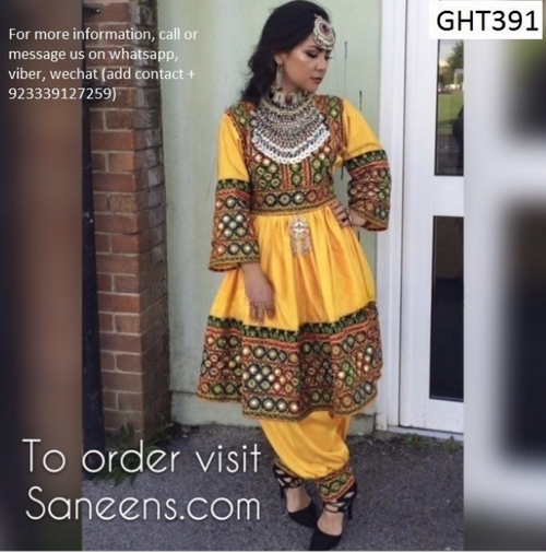 Pathani Suit In Yellow Color Afghan Traditional Dress With Mirrors Work