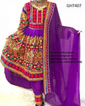 Afghan Traditional Dress In Purple Color With Multicolor Jolay Cloth