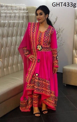 Afghan Clothes In Pink Color With Mirrors Work Pashtun Bridal Dress