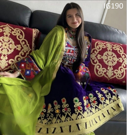 New Afghan Traditional  Vintage style latest coins dress  in Purple color