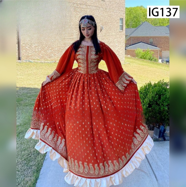 Traditional afghan fashion new embroidery dress in red color